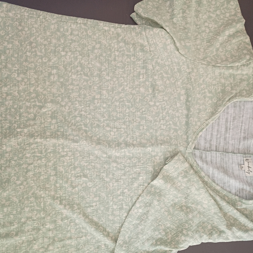 1X Wonderly Gray and Green Flutter Sleeve Tee. Never Worn